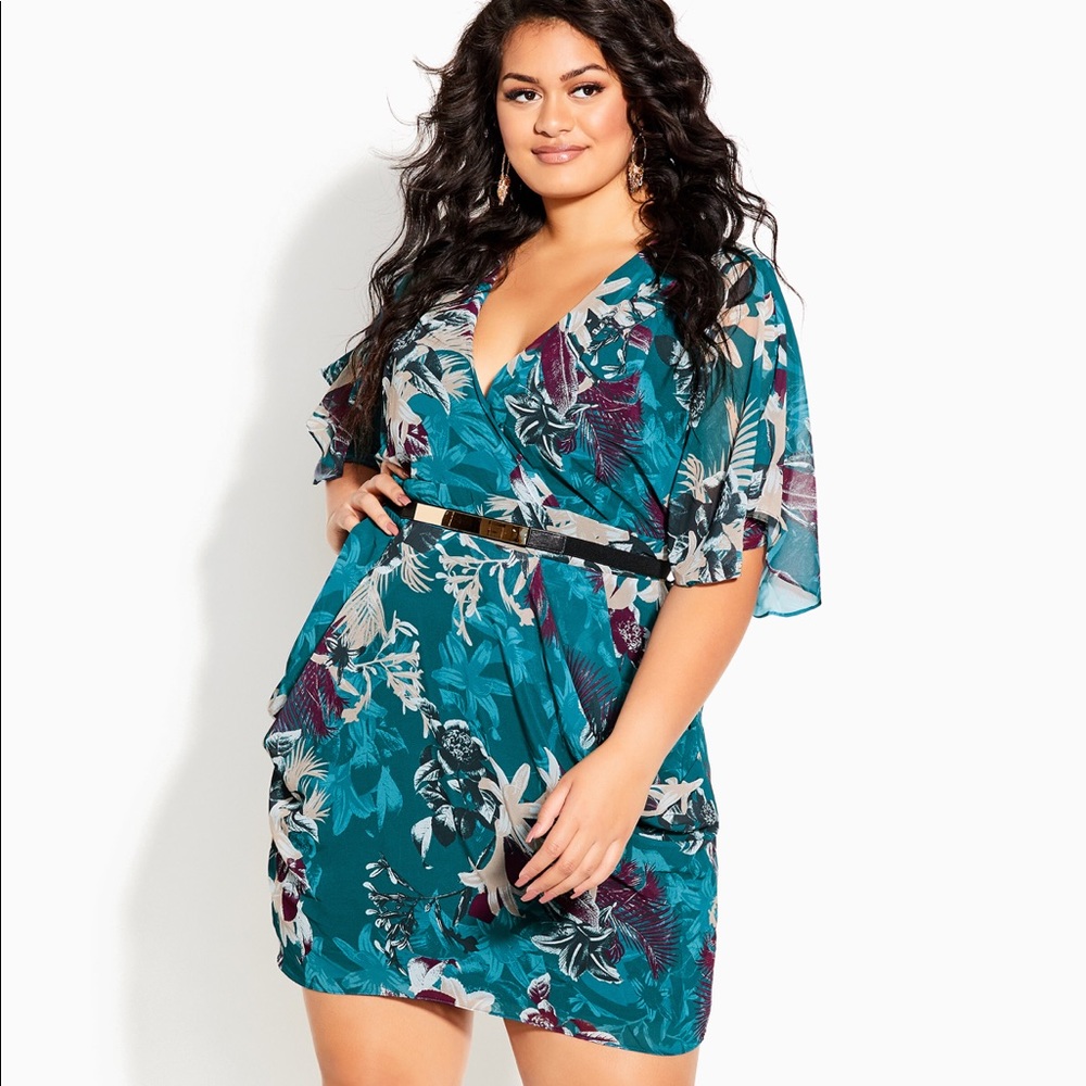 Teal Floral Wrap Dress with Belt